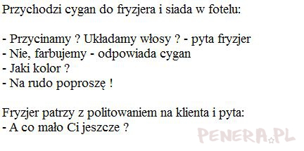 Kawał - Przychodzi cygan do fryzjera...